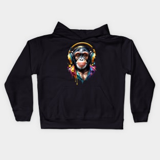 Chimpanzee Headphones Kids Hoodie